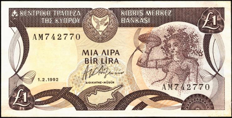 Zypern / Cyprus P.53b 1 Pound 1992 (2) 
