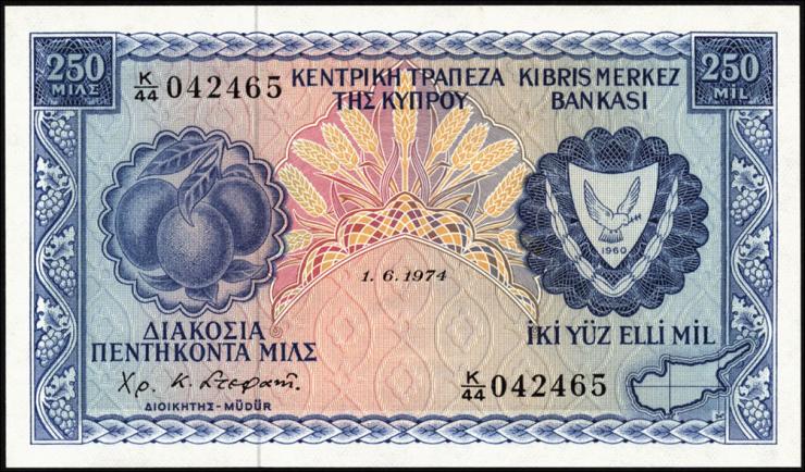 Zypern / Cyprus P.41b 250 Mils 1974 (1) 