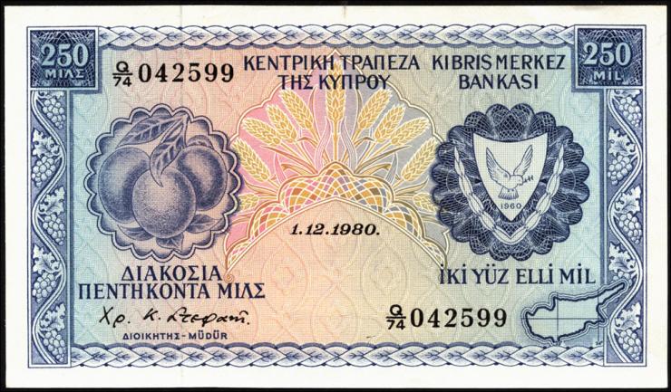 Zypern / Cyprus P.41c 250 Mils 1980 (1) 