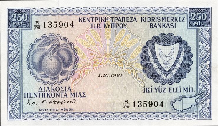 Zypern / Cyprus P.41c 250 Mils 1981 (1) 