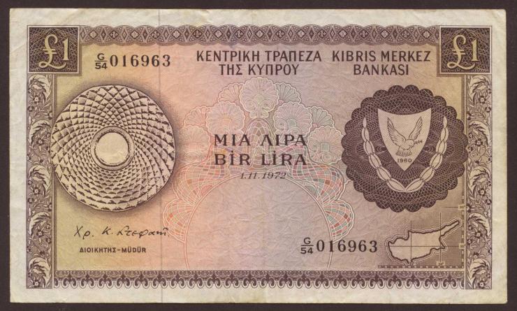 Zypern / Cyprus P.43a 1 Pound 1972 (3) 