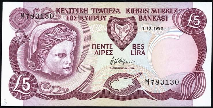 Zypern / Cyprus P.54a 5 Pounds 1990 (1) 