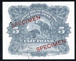 Belgisch-Kongo / Belgian Congo P.21s 5 Francs 1958 Specimen (1) 