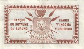 Burundi P.08 5 Francs 1.5.1965 (3+) 