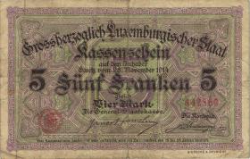 Luxemburg / Luxembourg P.23A 5 Francs = 4 Mark 1914 (4+) 