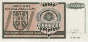 Kroatien Serb. Krajina / Croatia P.R13s 20 Millionen Dinara 1993 (1) A 0000000 