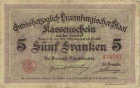 Luxemburg / Luxembourg P.23 5 Francs = 4 Mark 1914 (4+) 