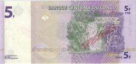 Kongo / Congo P.086s 5 Francs 1997 Specimen (1) 