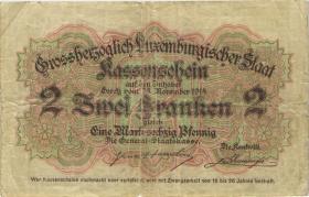 Luxemburg / Luxembourg P.22 2 Francs = 1 Mark 60 Pfennig 1914 (4) 