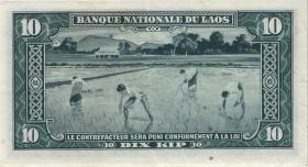 Laos P.03a 10 Kip (1957) (3+) 