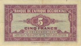 Franz. Westafrika / French West Africa P.28b 5 Francs 1942 (2+) 