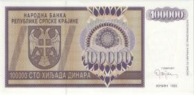 Kroatien Serb. Krajina / Croatia P.R09s 100.000 Dinara 1993 (1) AA 0000000 