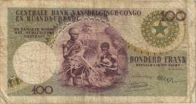 Belgisch-Kongo / Belgian Congo P.33b 100 Francs 1.7.1956 (3-) 