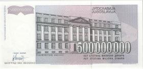 Jugoslawien / Yugoslavia P.125s 500.000.000 Dinara 1993 Specimen (1) 