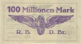 PS1137B Reichsbahn Breslau 100 Millionen Mark 1923 (1-) 