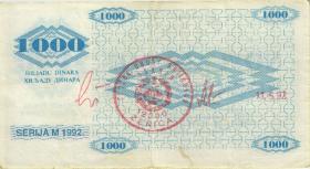 Bosnien & Herzegowina / Bosnia P.008h 1000 Dinara 1992 (3) mit Handstempel 