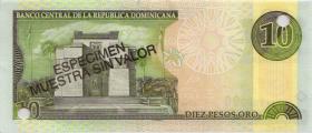 Dom. Republik/Dominican Republic P.159s1 10 Pesos Oro 2000 SPECIMEN (1) 