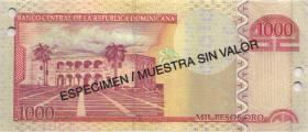 Dom. Republik/Dominican Republic P.173s1 1000 Pesos Oro 2002 SPECIMEN (1) 