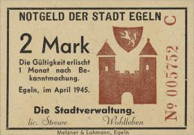 Notgeld Egeln (Provinz Sachsen) 1 - 20 Mark 1945 C (1) 