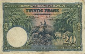 Belgisch-Kongo / Belgian Congo P.15G 20 Francs 18.05.1949 (3-) 