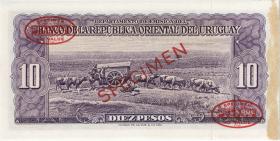 Uruguay P.037ds 10 Pesos L. 1939 Specimen (1-) DeLaRue 
