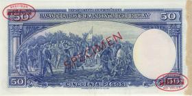 Uruguay P.038as 50 Pesos L. 1939 Specimen (2+) DeLaRue 