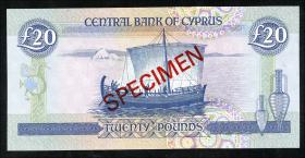 Zypern / Cyprus P.56bs 20 Pounds 1.3.1993 (1) Specimen 